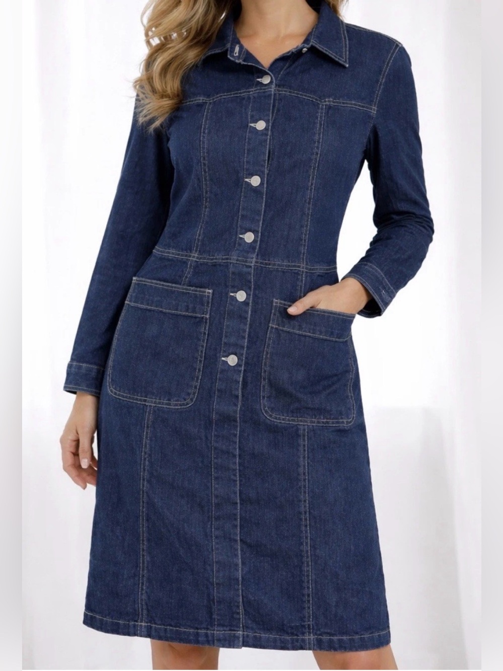 Vintage 90s Jou Jou Denim Duster
Jacket Trench Dress, size L